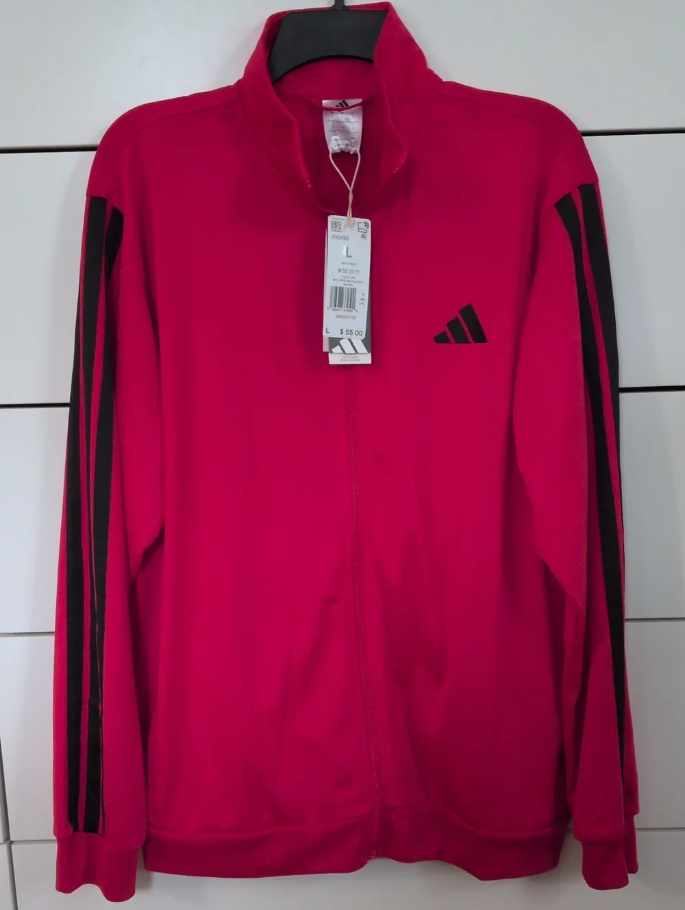 adidas Red Full-Zip Performance Track Jacket with Black Stripes